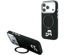 Dėklas Karl Lagerfeld with Ring Stand 360 Karl &amp; Choupette Heads Pin MagSafe do iPhone 18 Pro / 17 Pro juoda