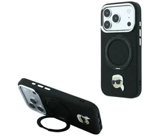 Dėklas Karl Lagerfeld with Ring Stand 360 Karl Head Pin MagSafe do iPhone 18 Pro / 17 Pro juoda