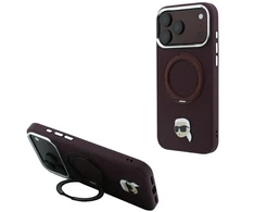 Dėklas Karl Lagerfeld with Ring Stand 360 Karl Head Pin MagSafe do iPhone 18 Pro Max / 17 Pro Max bordo spalvos