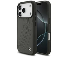 Dėklas Mercedes Leather Large Laurel Leave MagSafe skirtas Apple iPhone 17 Pro antracito spalvos