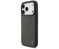 Dėklas Mercedes Leather Large Laurel Leave MagSafe skirtas Apple iPhone 17 Pro antracito spalvos