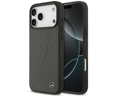 Dėklas Mercedes Leather Large Laurel Leave MagSafe skirtas Apple iPhone 17 Pro Max antracito spalvos