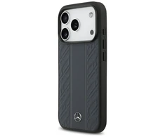 Dėklas Mercedes Leather Laurel Leaves Stripes MagSafe skirtas Apple iPhone 17 Pro mėlynos spalvos