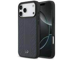 Dėklas Mercedes Leather Laurel Leaves Stripes MagSafe skirtas Apple iPhone 17 Pro Max mėlynos spalvos