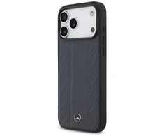 Dėklas Mercedes Leather Laurel Leaves Stripes MagSafe skirtas Apple iPhone 17 Pro Max mėlynos spalvos