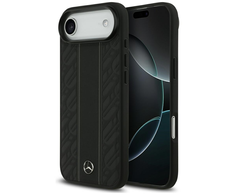 Dėklas Mercedes Leather Laurel Leaves Stripes MagSafe skirtas Apple iPhone 17 Air juodos spalvos