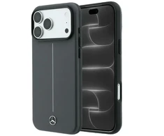 Dėklas Mercedes Leather Semi Wrap with Iconic Line MagSafe Case for iPhone 18 Pro / 17 Pro - Dark Gray