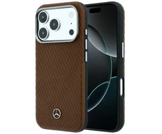 Dėklas Mercedes Leather Semi Wrap Wood Effect MagSafe Case for iPhone 18 Pro / 17 Pro - Brown