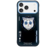 NIMMY dėklas GLASSES COOL CAT, suderinamas su „MagSafe“, skirtas IPHONE 17 Pro Max juodas mėlynas