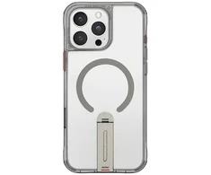 Dėklas „Skinarma Helix“ titano spalvos magnetinis įkrovimo stovas, skirtas „Apple iPhone 16 Pro“ telefonui.