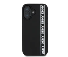 DKNY 3D Rubber Repeat Logo Line Apple iPhone 16 dėklas telefonui juodos spalvos