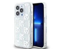 Apple iPhone 15 Pro DKNY dėklas Liquid Glitter Multilogo (DKHCP15LLCPEPT) baltos spalvos