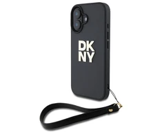 DKNY DKHCP16SPBSWSK Apple iPhone 16 6.1" dėklas telefonui juodos spalvos Wrist Strap Stock Logo