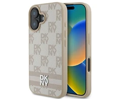 Apple iPhone 16 DKNY Checkered Pattern & Printed Stripes (DKHCP16SPCPTSSP) dėklas telefonui rožinės spalvos