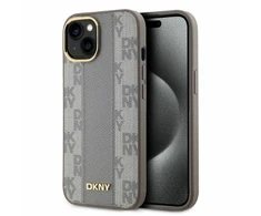 Dėklas Apple iPhone 14 DKNY odinis languotas monofoninis raštas MagSafe (DKHMP14SPCPVSLE) smėlio spalvos