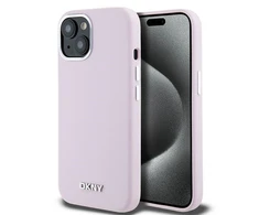 Apple iPhone 13 / 14 / 15 DKNY dėklas Liquid Silicone Small Metal Logo MagSafe (DKHMP14SSMCHLP) rožinės spalvos