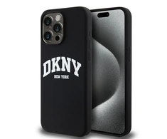 Apple iPhone 14 Pro Max DKNY dėklas Liquid Silicone Baltas Printed Logo MagSafe (DKHMP14XSNYACH) juodos spalvos