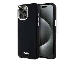Apple iPhone 15 Pro Max DKNY dėklas Liquid Silicone Small Metal Logo MagSafe (DKHMP15XSMCHLK) juodos spalvos