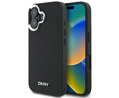 Apple iPhone 16 DKNY Plain Sidabrinis Logo MagSafe (DKHMP16SPSCMCLK) dėklas telefonui juodos spalvos