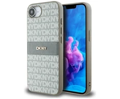 Dėklas DKNY Repeat Texture Pattern su toniniu dryžiuku Apple iPhone 16e smėlio spalvos