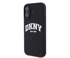 DKNY Liquid Silicone Arch Logo MagSafe Apple iPhone 16 Plus dėklas telefonui juodos spalvos