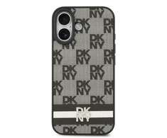 DKNY PU Leather Checkered Pattern and Stripe dėklas skirtas Apple iPhone 17 juodos spalvos