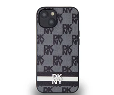 DKNY PU Leather Checkered Pattern and Stripe dėklas telefonui Apple iPhone 13 juodos spalvos
