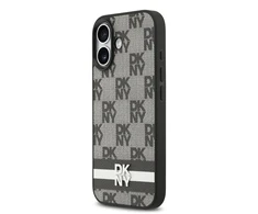 DKNY PU Leather Checkered Pattern and Stripe dėklas skirtas Apple iPhone 17 juodos spalvos