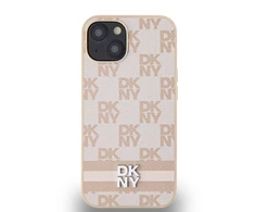 DKNY PU Leather Checkered Pattern and Stripe dėklas telefonui Apple iPhone 13 rožinės spalvos