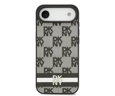 DKNY PU Leather Checkered Pattern and Stripe dėklas skirtas Apple iPhone Air juodos spalvos