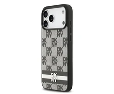 DKNY PU Leather Checkered Pattern and Stripe dėklas skirtas Apple iPhone 17 Pro Max juodos spalvos