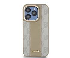 DKNY PU Leather Checkered Pattern Magsafe dėklas telefonui Apple iPhone 15 Pro Max rusvai gelsvas