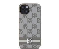 DKNY PU odinis languotas raštas ir dryžuotas dėklas Apple iPhone 13 rusvai gelsvas