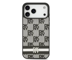 DKNY PU Leather Checkered Pattern and Stripe dėklas skirtas Apple iPhone 17 Pro Max juodos spalvos