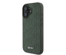 DKNY PU Leather Grid Pattern Magsafe Apple iPhone 16 dėklas telefonui žalios spalvos