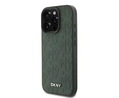 DKNY PU Leather Grid Pattern Magsafe Apple iPhone 16 Pro dėklas telefonui žalios spalvos