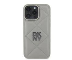 DKNY PU Leather Quilted Stack Logo Apple iPhone 16 Pro dėklas telefonui pilkos spalvos