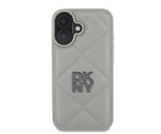 DKNY PU Leather Quilted Stack Logo Apple iPhone 16 Plus dėklas telefonui pilkos spalvos