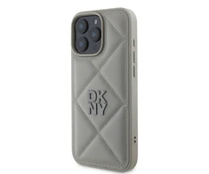 DKNY PU Leather Quilted Stack Logo Apple iPhone 16 Pro Max dėklas telefonui pilkos spalvos