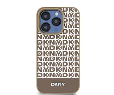 DKNY PU Leather Repeat Pattern Bottom Stripe MagSafe dėklas telefonui Apple iPhone 14 Pro Max rudos spalvos