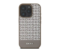Dėklas DKNY PU odos kartotinio rašto apatinė juostelė MagSafe Apple iPhone 16 Pro Brown