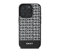 DKNY PU Leather Repeat Pattern Bottom Stripe MagSafe Apple iPhone 16 Pro dėklas telefonui juodos spalvos