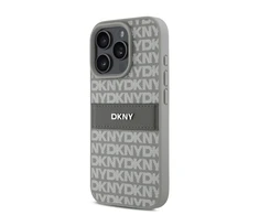 DKNY PU Leather Repeat Pattern Tonal Stripe Apple iPhone 16 Pro dėklas telefonui smėlio spalvos