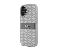 DKNY PU Leather Repeat Pattern Tonal Stripe Apple iPhone 16 dėklas telefonui smėlio spalvos