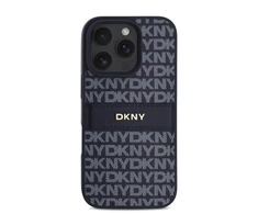 DKNY PU Leather Repeat Pattern Tonal Stripe Apple iPhone 16 Pro Max dėklas telefonui mėlynos spalvos