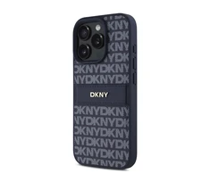 DKNY PU Leather Repeat Pattern Tonal Stripe Apple iPhone 16 Pro Max dėklas telefonui mėlynos spalvos