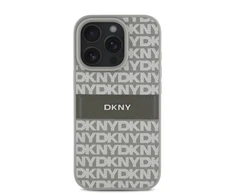 DKNY PU Leather Repeat Pattern Tonal Stripe Apple iPhone 16 Pro Max dėklas telefonui smėlio spalvos
