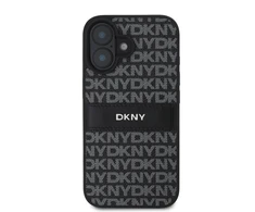 DKNY PU Leather Repeat Pattern Tonal Stripe Apple iPhone 16 Plus dėklas telefonui juodos spalvos