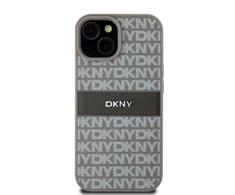 Apple iPhone 13 / 14 / 15 DKNY odinis dėklas Mono Stripe & Metal Logo (DKHCP15SPRTHSLE) beige
