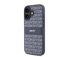 DKNY PU Leather Repeat Pattern Tonal Stripe Apple iPhone 16 dėklas telefonui mėlynos spalvos
